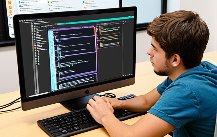 **
A collaborative coding session: An instructor and a student work together on a computer, surrounded by code snippets, diagrams, and sticky notes. The scene emphasizes communication, open laptops, and a shared screen displaying an IDE with active coding in progress. The atmosphere should feel supportive and productive, capturing the exchange of ideas and problem-solving between the instructor and student. Include elements of Git/GitHub interface visuals.
**