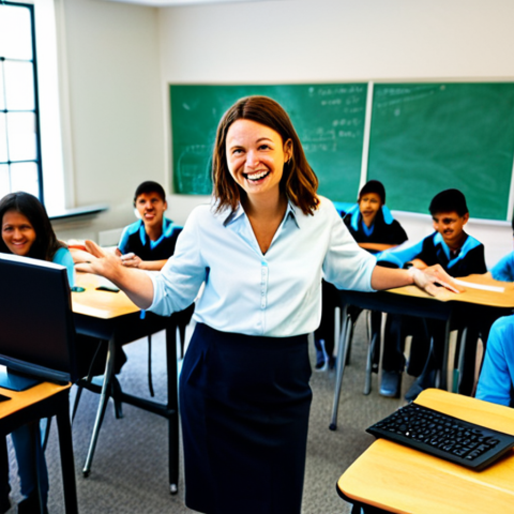 **

A dedicated teacher, guiding students in a brightly lit classroom filled with computers. The students are engaged in creating projects with Scratch, building digital labyrinths. The teacher is smiling, wearing a modest, professional outfit. The atmosphere is positive and encouraging. Safe for work, appropriate content, fully clothed, professional setting, perfect anatomy, natural proportions, family-friendly.

**