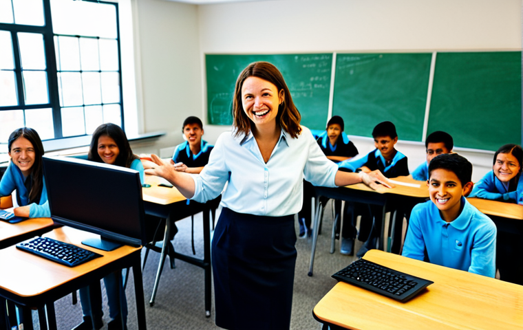 **
A dedicated teacher, guiding students in a brightly lit classroom filled with computers. The students are engaged in creating projects with Scratch, building digital labyrinths. The teacher is smiling, wearing a modest, professional outfit. The atmosphere is positive and encouraging. Safe for work, appropriate content, fully clothed, professional setting, perfect anatomy, natural proportions, family-friendly.
**