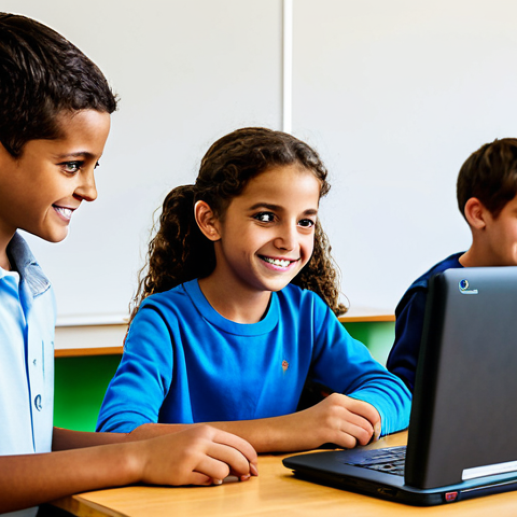 Young Students Learning to Code**

"A brightly lit classroom in a school in Set&uacute;bal, Portugal. Elementary school children are fully clothed and smiling as they work on laptops and tablets, learning to code. The scene is family-friendly and educational, showcasing colorful interfaces and positive interactions.  Safe for work, appropriate content, professional, modest attire, perfect anatomy, natural proportions, high quality."

**