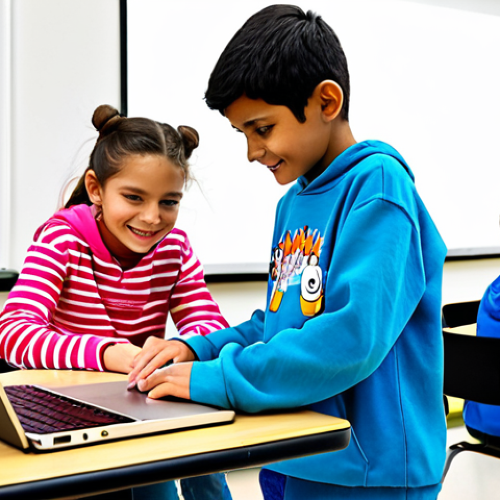코딩교육지도사 업무 프로세스 정리법 - Scratch Programming Fun**
"A group of children, ages 8-10, fully clothed in casual, colorful clothi...
