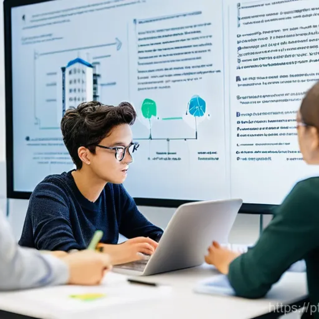코딩교육지도사와 프로젝트 기반 학습 사례 - **Prompt:** A dynamic and inclusive group of 4-5 young adult software developers, aged 22-35, deeply...