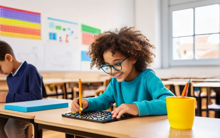코딩교육지도사로서 자격증의 미래 전망 - **Prompt:** A vibrant and modern classroom in Lisbon, Portugal, filled with a diverse group of child...