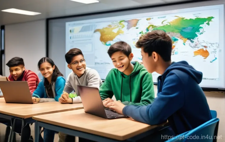 코딩교육지도사 직업군의 다양성 - **Prompt:** A vibrant, modern classroom scene filled with a diverse group of students of varying age...