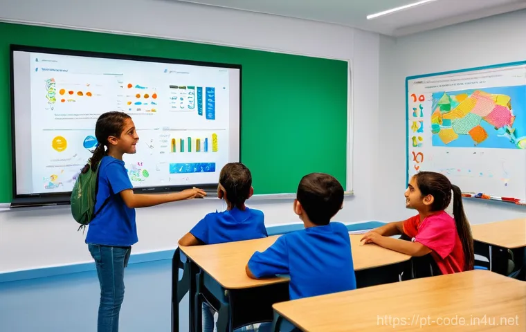 코딩교육지도사 커리큘럼 개발 팁 - **"Young Portuguese coders showcase their creativity in a vibrant classroom setting. A diverse group...