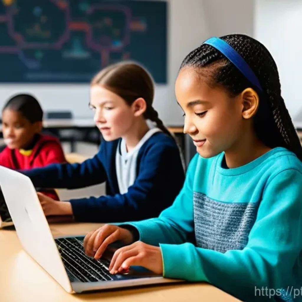 코딩교육지도사와 창의적인 코딩 과제 - **Prompt 1: Collaborative Coding Adventure**
"A vibrant and modern classroom scene filled with a...