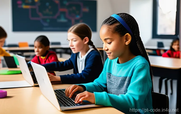 코딩교육지도사와 창의적인 코딩 과제 - **Prompt 1: Collaborative Coding Adventure**
"A vibrant and modern classroom scene filled with a...