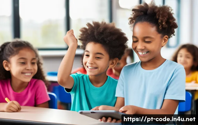 코딩교육지도사와 코딩 교육의 발전 전망 - **Prompt: "A vibrant, modern classroom filled with diverse children aged 8-12, excitedly gathered ar...