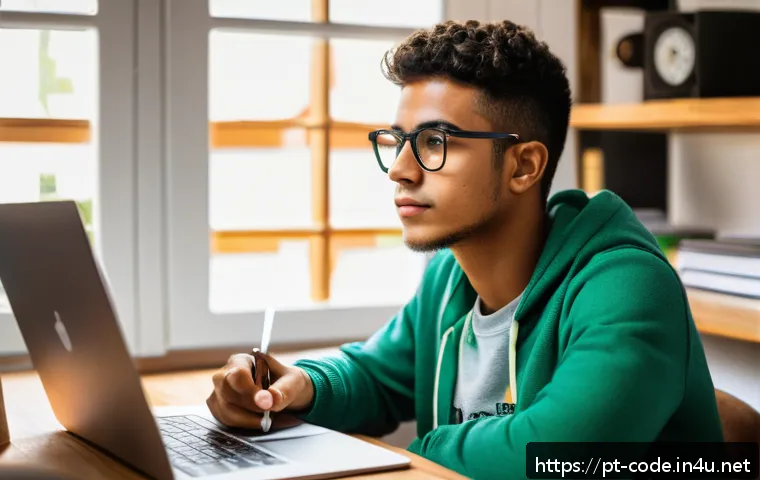 코딩교육지도사 자격증 독학 성공기 - A focused young adult studying programming certification at a cozy home study corner in Brazil, with...