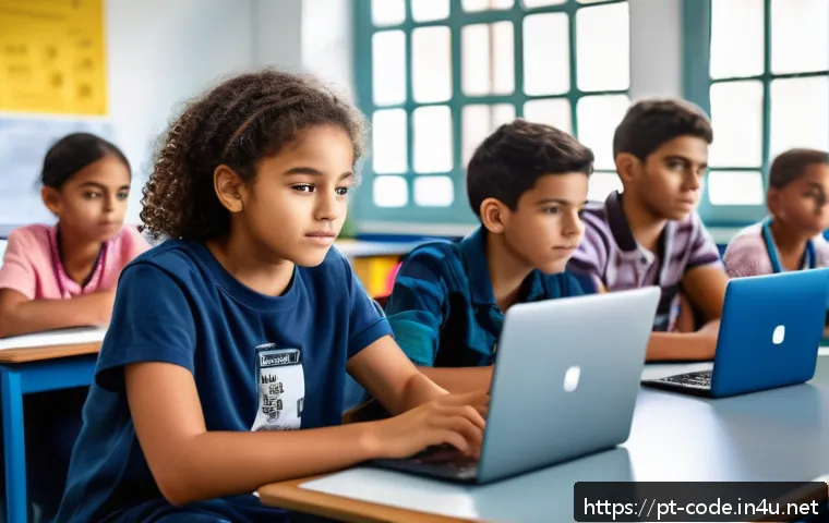 코딩교육지도사 강의 평가 및 피드백 활용법 - A modern classroom scene in Brazil with a diverse group of attentive students sitting at desks, the ...