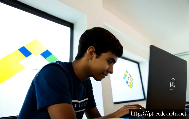 Home 30 코딩교육지도사로서 학생들과의 소통법 - Photorealistic Brazilian coding classroom, a warm and approachable instructor kneeling beside a teen...