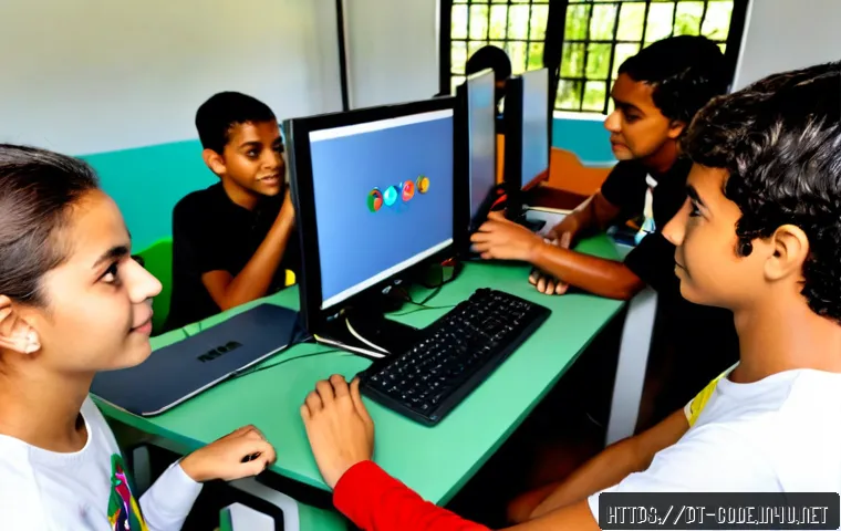 코딩교육지도사와 프로그래밍 대회 지도 경험 - Photorealistic coding education instructor mentoring a small group of Brazilian teenagers at a brigh...